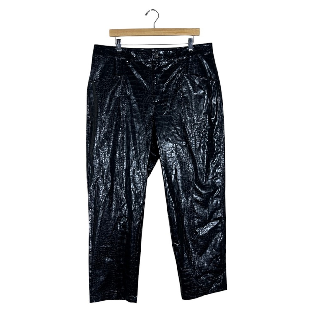 NWT A New Day Croc Embossed Faux Leather Straight Leg Pants Black Edgy Size 16